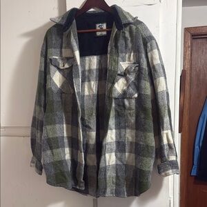 Vintage Plaid Green and Gray 70% Wool Shacket